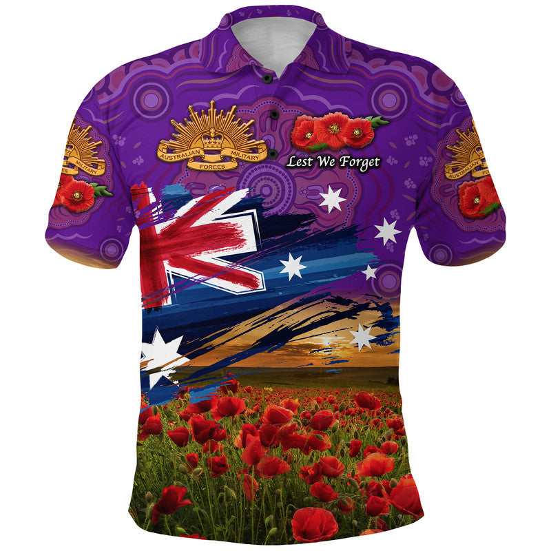 (Custom Personalised) Australia Aboriginal ANZAC Polo Shirt Poppy Vibes - Purple - Vibe Hoodie Shop