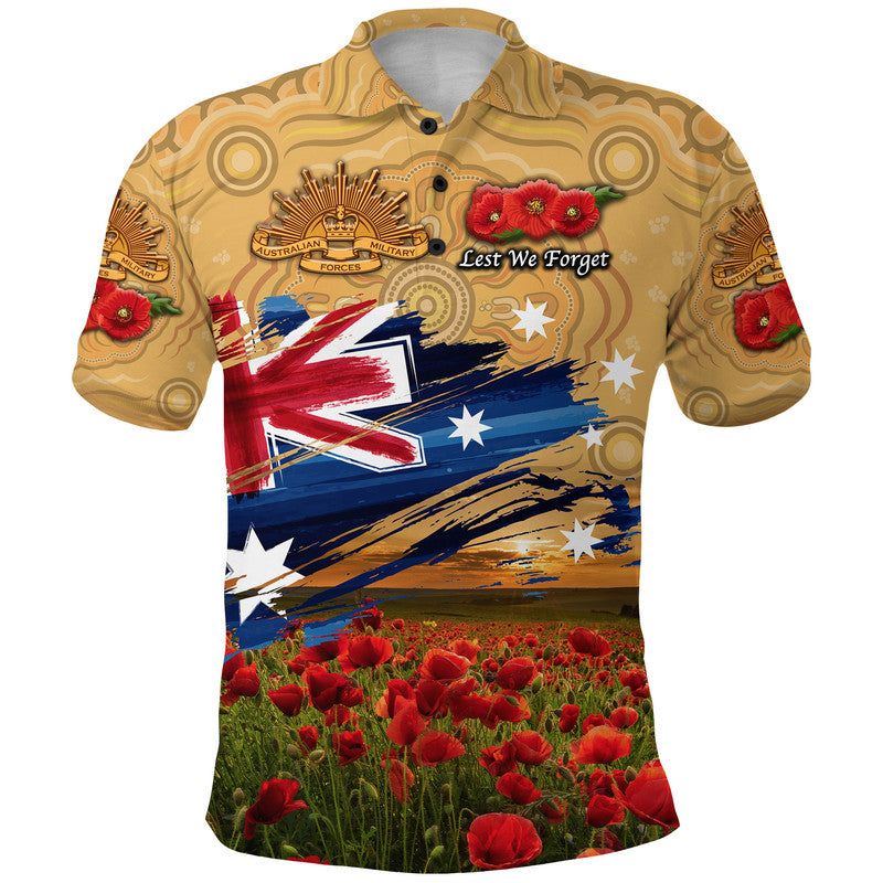 Australia Aboriginal ANZAC Polo Shirt Poppy Vibes - Gold - Vibe Hoodie Shop