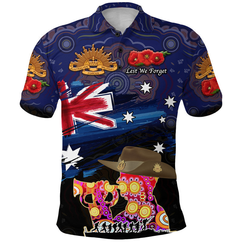 Australia Aboriginal ANZAC Polo Shirt Remembrance Vibes - Navy - Vibe Hoodie Shop