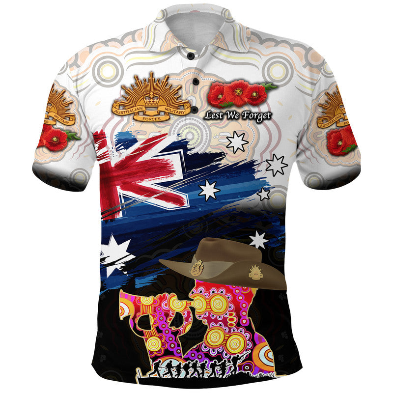 Australia Aboriginal ANZAC Polo Shirt Remembrance Vibes - White - Vibe Hoodie Shop