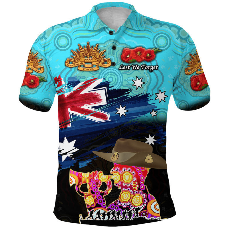 (Custom Personalised) Australia Aboriginal ANZAC Polo Shirt Remembrance Vibes - Blue - Vibe Hoodie Shop