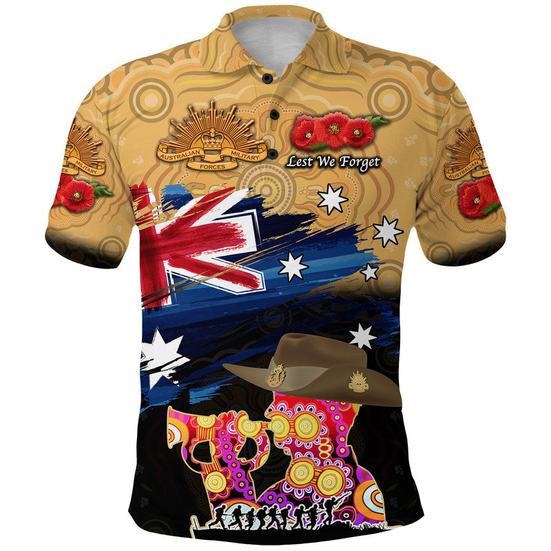 Australia Aboriginal ANZAC Polo Shirt Remembrance Vibes - Gold - Vibe Hoodie Shop