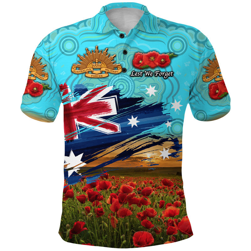 (Custom Personalised) Australia Aboriginal ANZAC Polo Shirt Poppy Vibes - Blue - Vibe Hoodie Shop