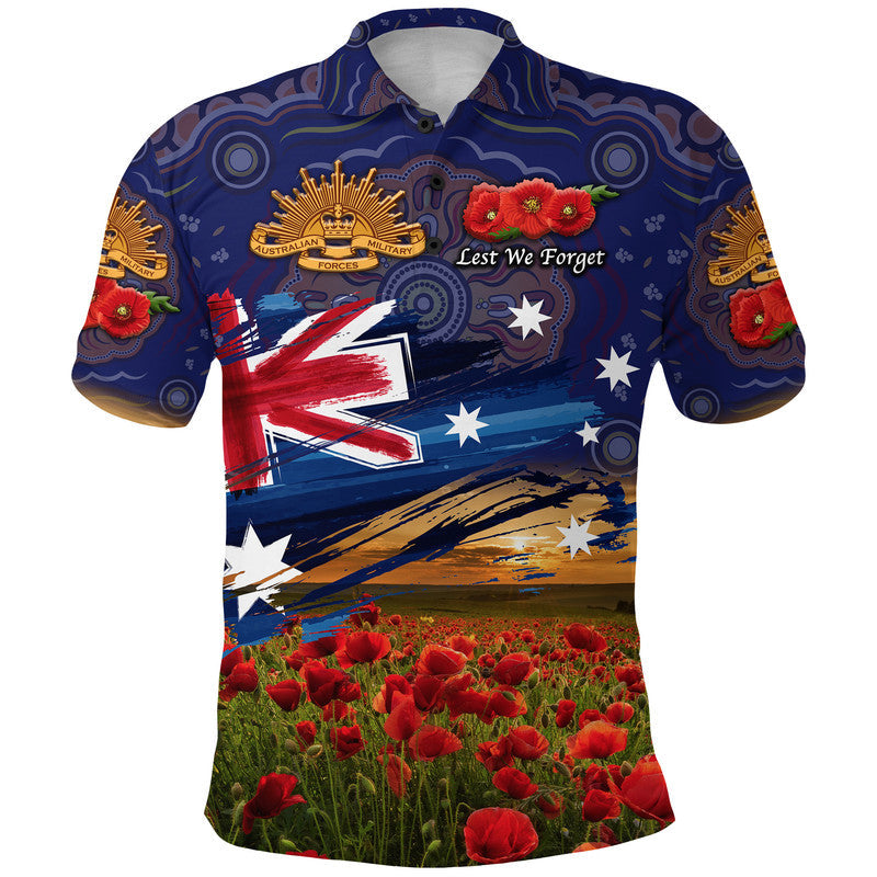 Australia Aboriginal ANZAC Polo Shirt Poppy Vibes - Navy - Vibe Hoodie Shop