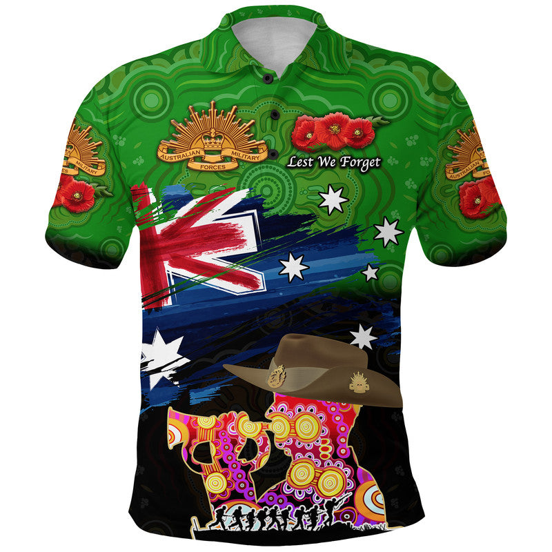 Australia Aboriginal ANZAC Polo Shirt Remembrance Vibes - Green - Vibe Hoodie Shop