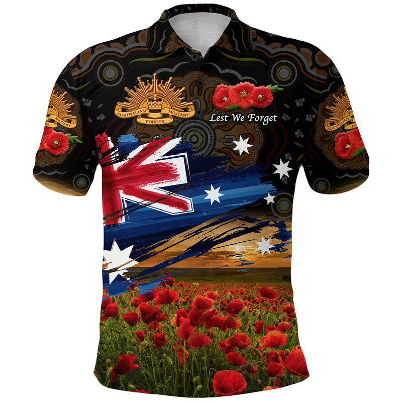 Australia Aboriginal ANZAC Polo Shirt Poppy Vibes - Black - Vibe Hoodie Shop