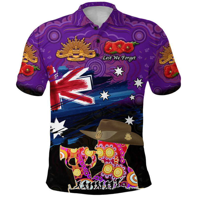 Australia Aboriginal ANZAC Polo Shirt Remembrance Vibes - Purple - Vibe Hoodie Shop