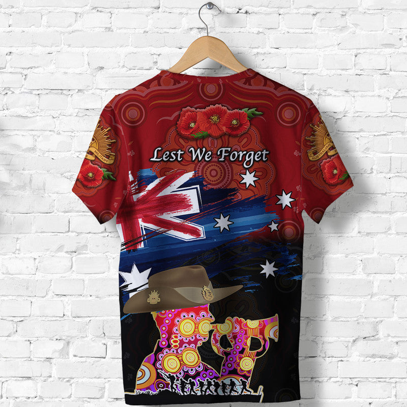 Australia Aboriginal ANZAC T shirt Remembrance Vibes - Red - Vibe Hoodie Shop