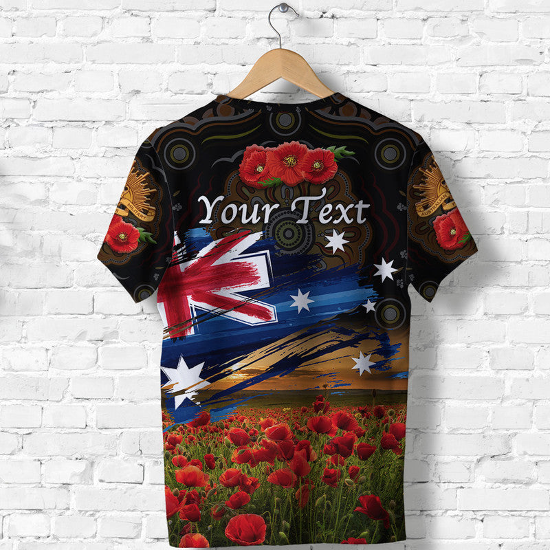 (Custom Personalised) Australia Aboriginal ANZAC T shirt Poppy Vibes - Black - Vibe Hoodie Shop