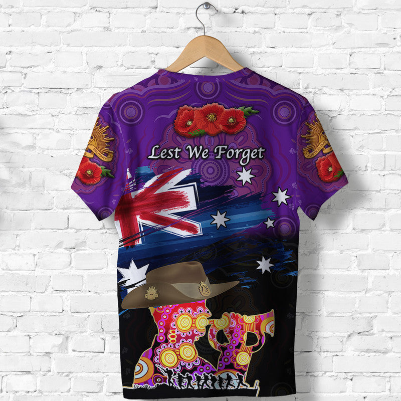 Australia Aboriginal ANZAC T shirt Remembrance Vibes - Purple - Vibe Hoodie Shop