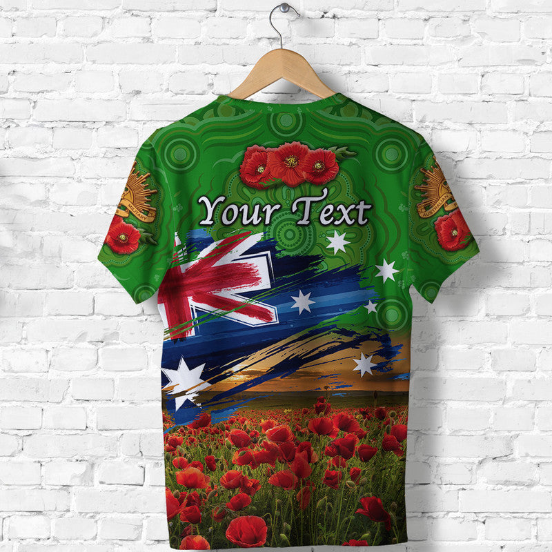 (Custom Personalised) Australia Aboriginal ANZAC T shirt Poppy Vibes - Green - Vibe Hoodie Shop