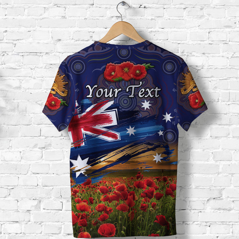 (Custom Personalised) Australia Aboriginal ANZAC T shirt Poppy Vibes - Navy - Vibe Hoodie Shop