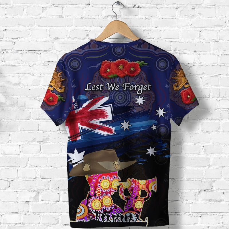 Australia Aboriginal ANZAC T shirt Remembrance Vibes - Navy - Vibe Hoodie Shop