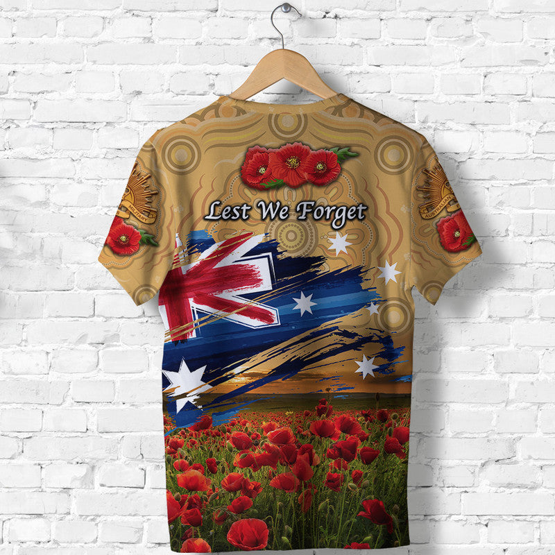 Australia Aboriginal ANZAC T shirt Poppy Vibes - Gold - Vibe Hoodie Shop