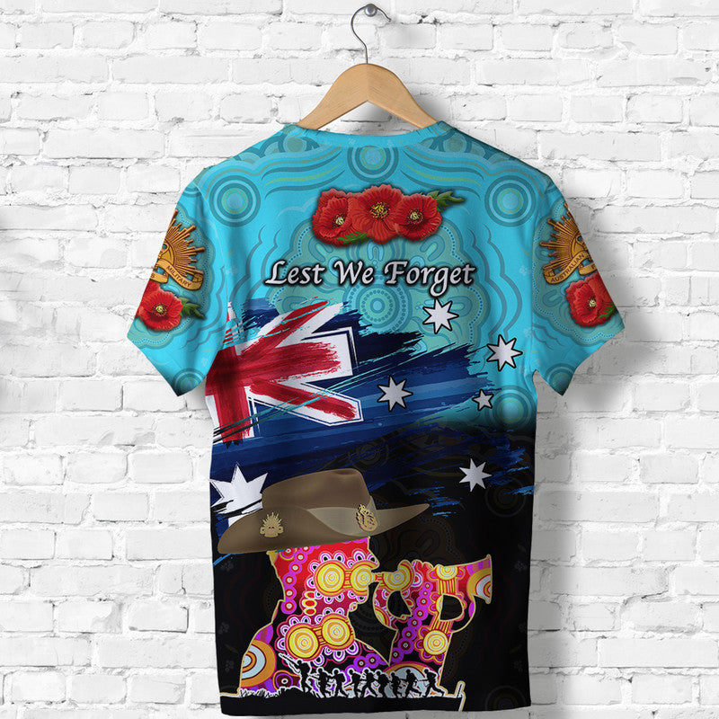 Australia Aboriginal ANZAC T shirt Remembrance Vibes - Blue - Vibe Hoodie Shop