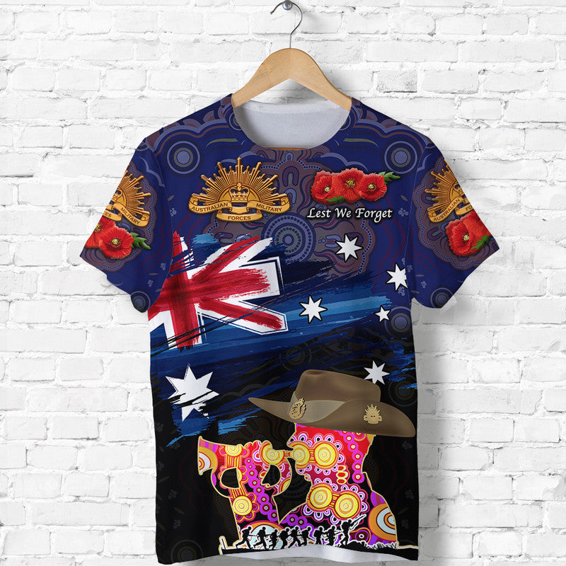 (Custom Personalised) Australia Aboriginal ANZAC T shirt Remembrance Vibes - Navy - Vibe Hoodie Shop