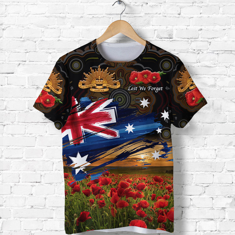 Australia Aboriginal ANZAC T shirt Poppy Vibes - Black - Vibe Hoodie Shop