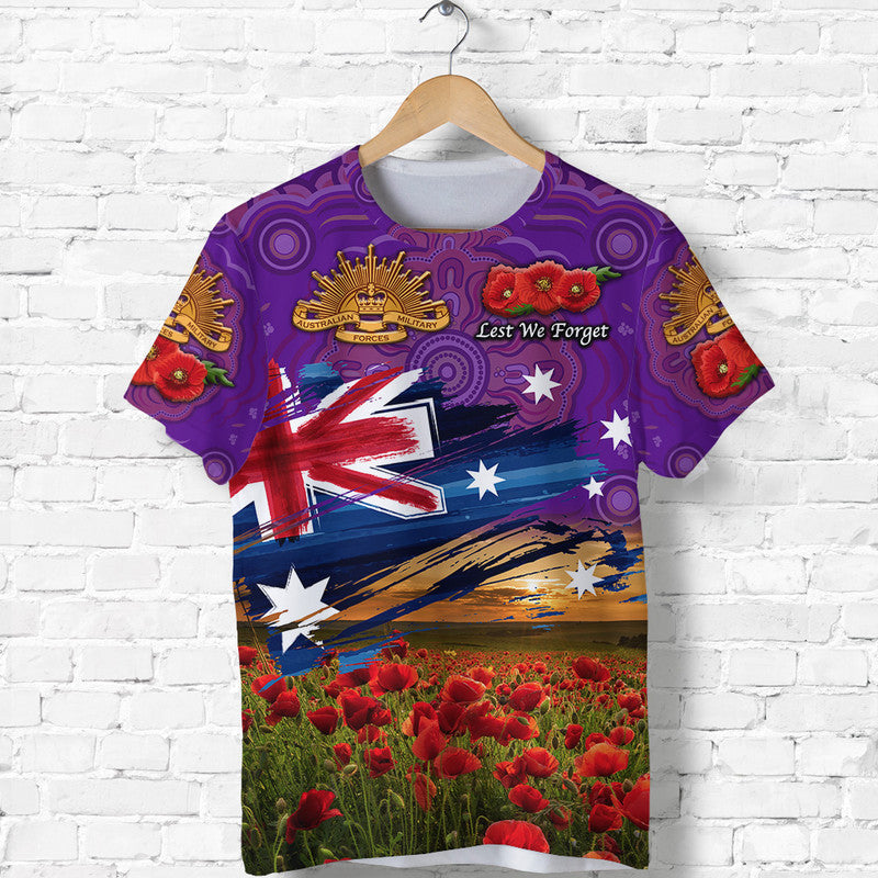 (Custom Personalised) Australia Aboriginal ANZAC T shirt Poppy Vibes - Purple - Vibe Hoodie Shop