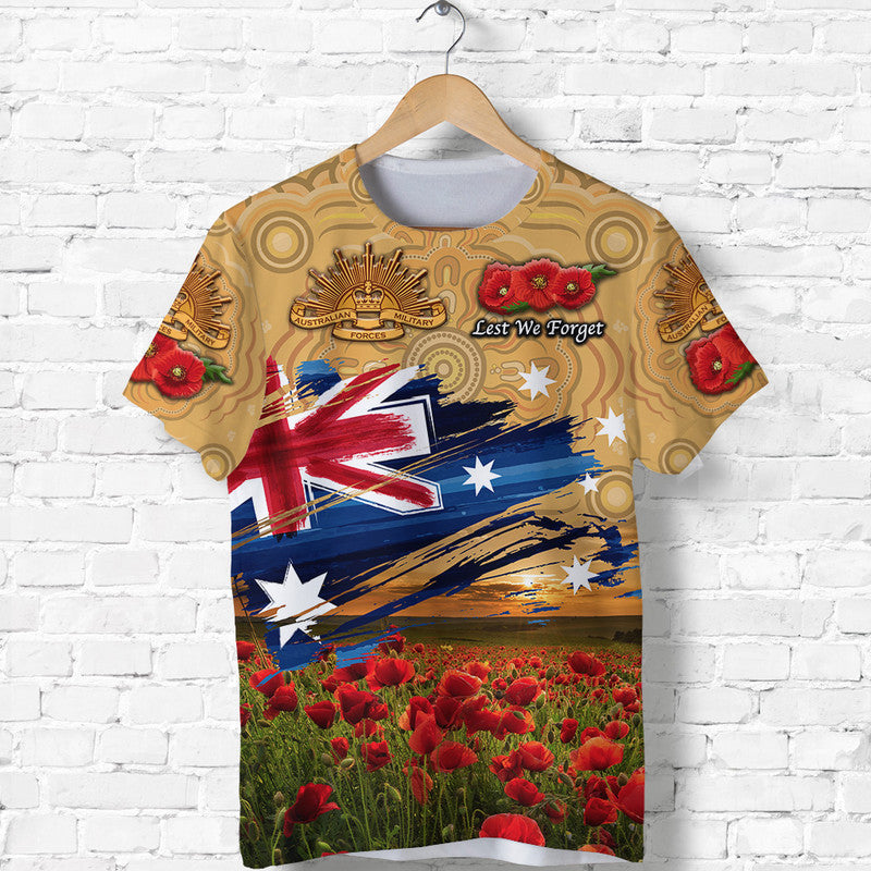 Australia Aboriginal ANZAC T shirt Poppy Vibes - Gold - Vibe Hoodie Shop