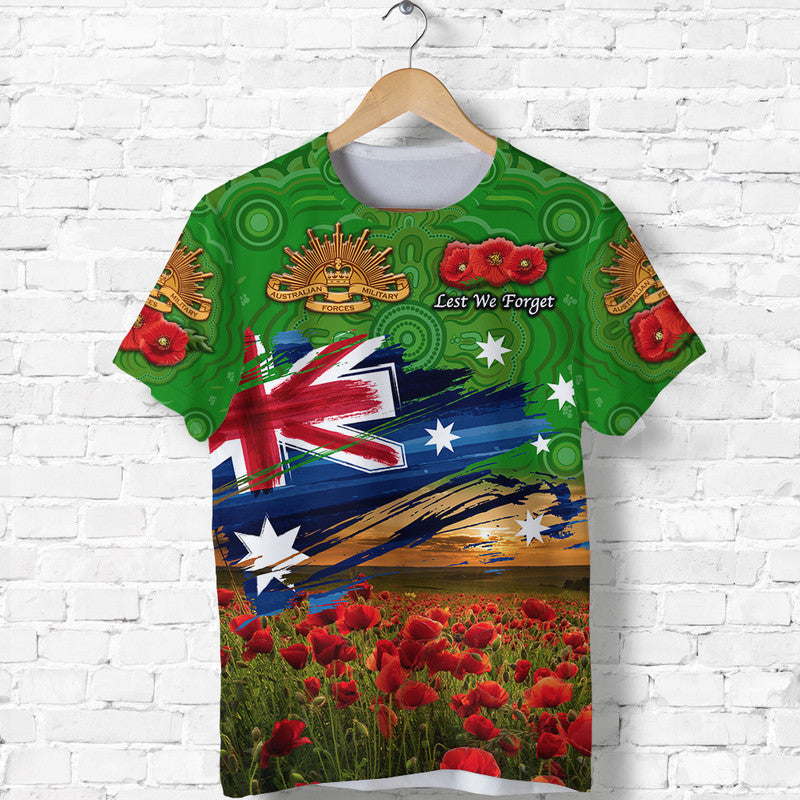 Australia Aboriginal ANZAC T shirt Poppy Vibes - Green - Vibe Hoodie Shop