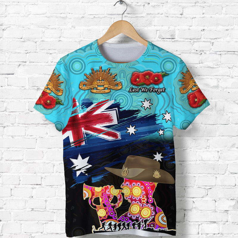 (Custom Personalised) Australia Aboriginal ANZAC T shirt Remembrance Vibes - Blue - Vibe Hoodie Shop