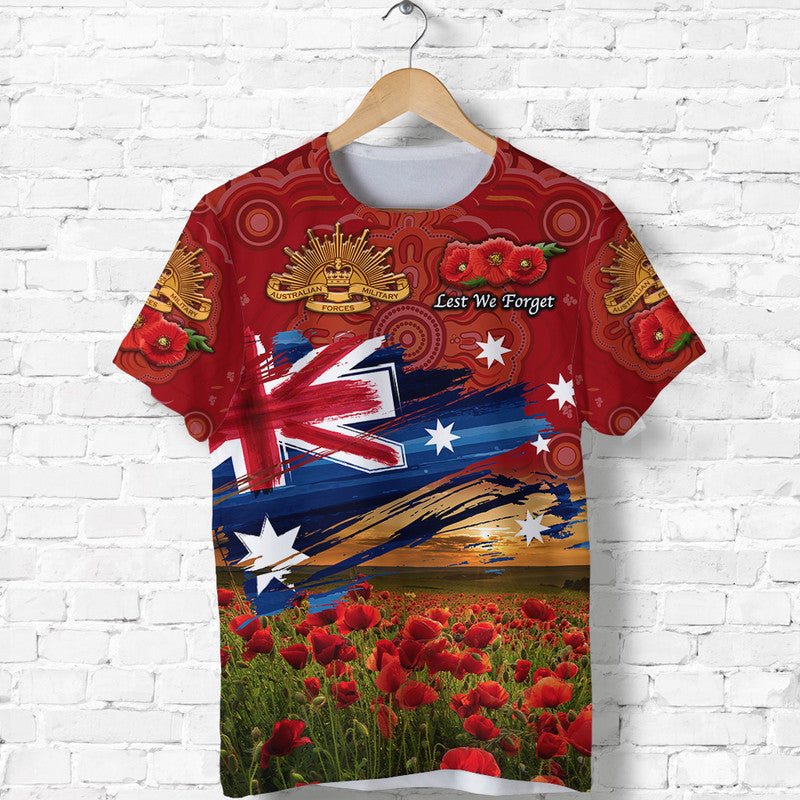 Australia Aboriginal ANZAC T shirt Poppy Vibes - Red - Vibe Hoodie Shop