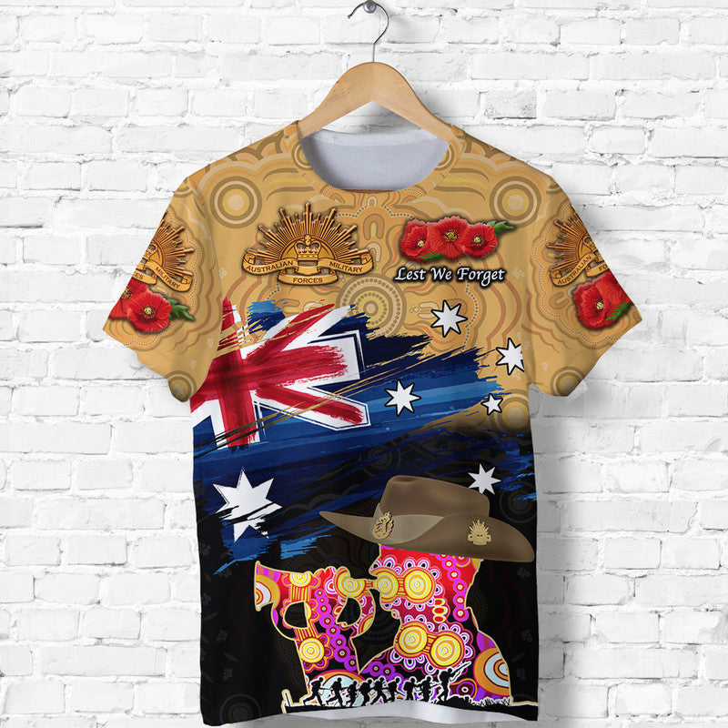 Australia Aboriginal ANZAC T shirt Remembrance Vibes - Gold - Vibe Hoodie Shop