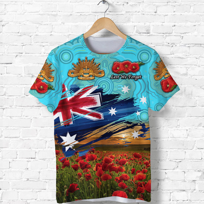 Australia Aboriginal ANZAC T shirt Poppy Vibes - Blue - Vibe Hoodie Shop