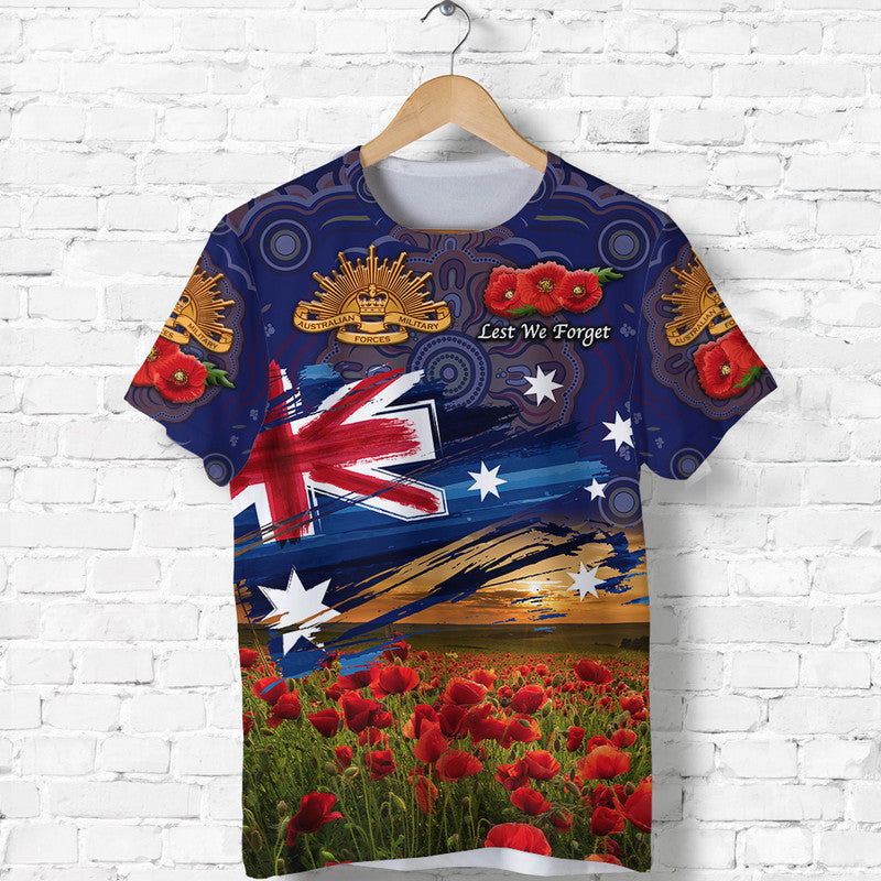 (Custom Personalised) Australia Aboriginal ANZAC T shirt Poppy Vibes - Navy - Vibe Hoodie Shop