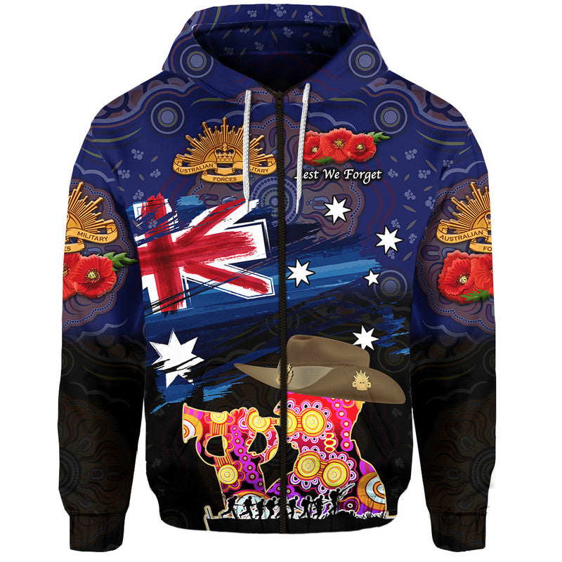 (Custom Personalised) Australia Aboriginal ANZAC Zip Up And Pullover Hoodie Remembrance Vibes - Navy LT8 - Vibe Hoodie Shop