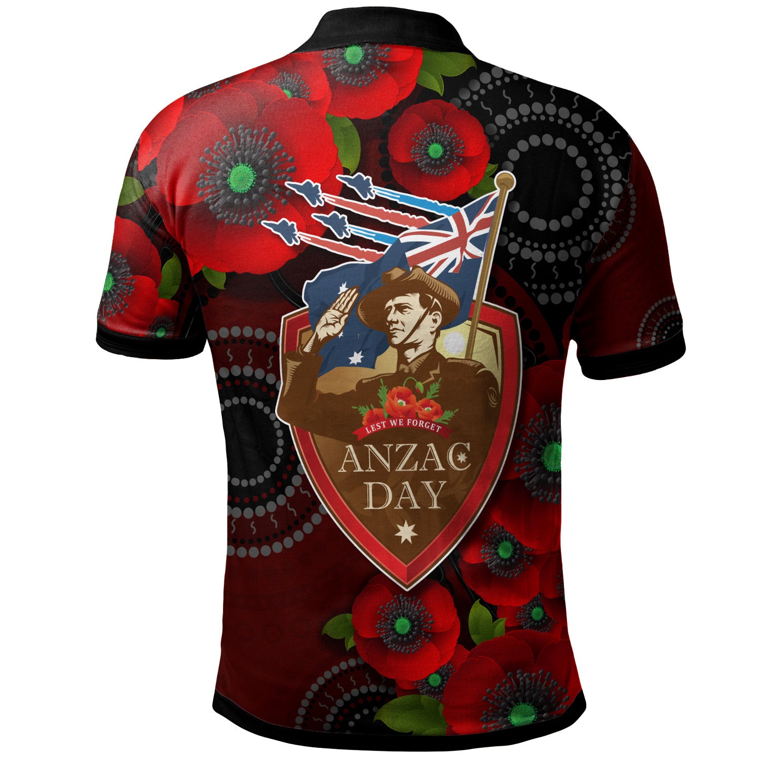 Australia Anzac Day Polo Shirt - Aboriginal Inspired Art Background With Lizard Poppy Flowers - Vibe Hoodie Shop