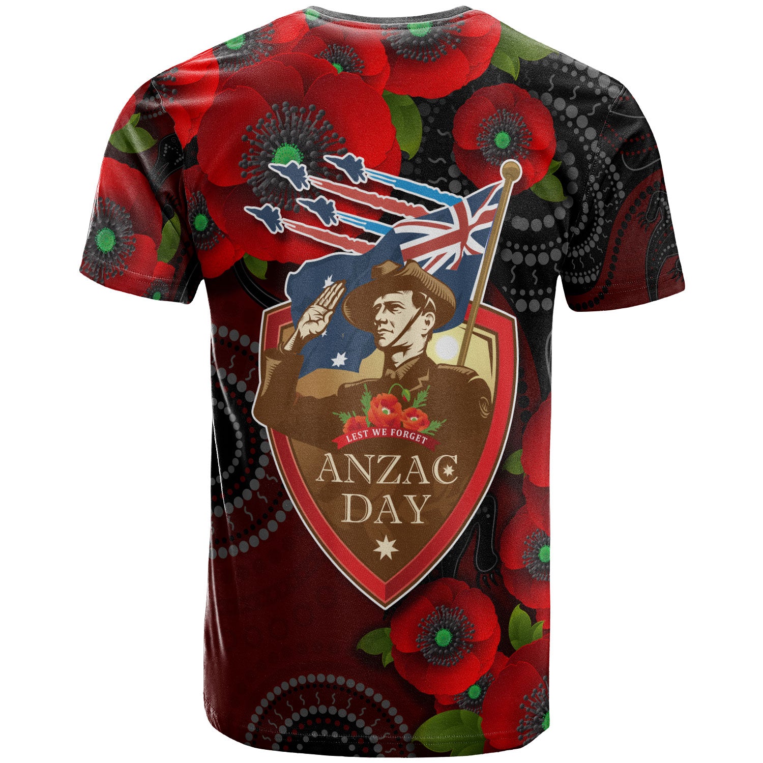 Australia Anzac Day T-shirt - Aboriginal Inspired Art Background With Lizard Poppy Flowers - Vibe Hoodie Shop