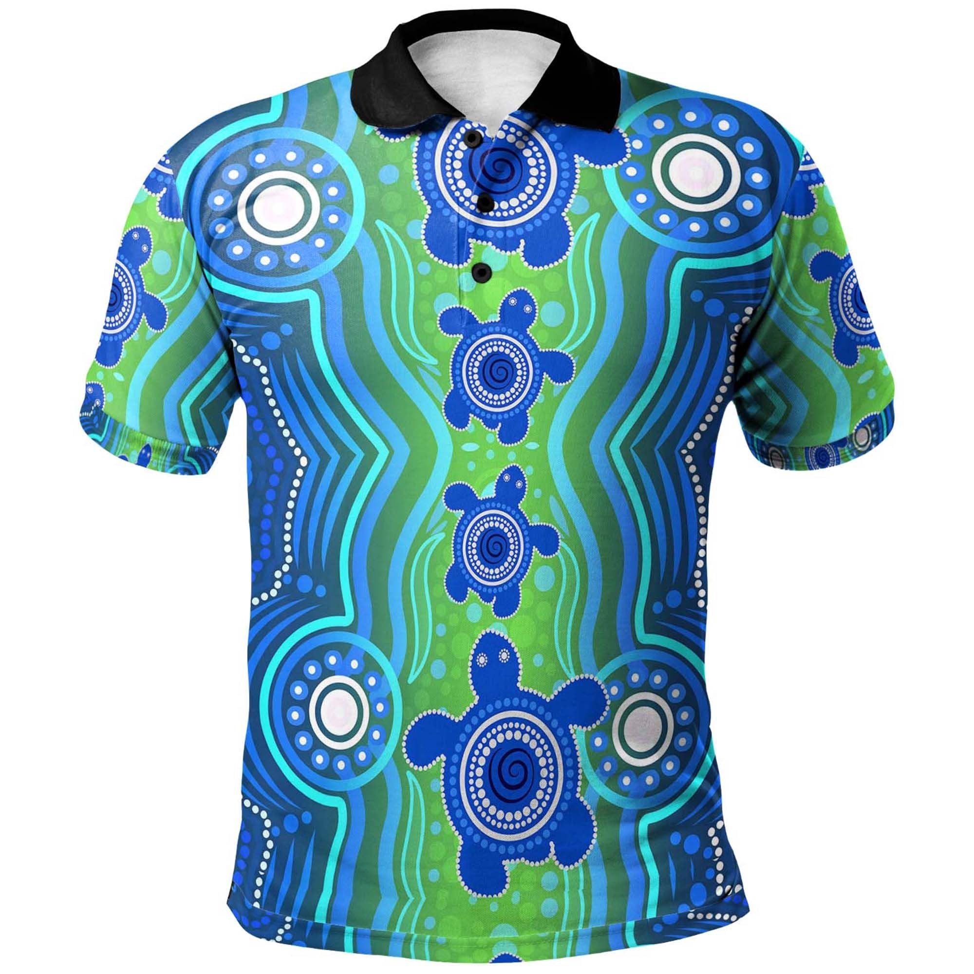 Aussie Aboriginal Polo Shirt Sea Turtle - Vibe Hoodie Shop