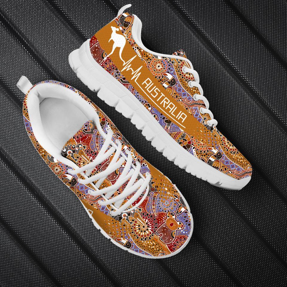 Aboriginal Sneakers, Kangaroo Heartbeat Koala Kookaburra Patterns - Vibe Hoodie Shop