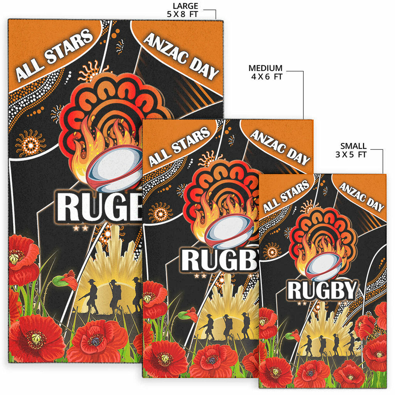 All Stars Rugby Area Rug ANZAC Rugby Ball In Fire Area Rug LT10 - Vibe Hoodie Shop