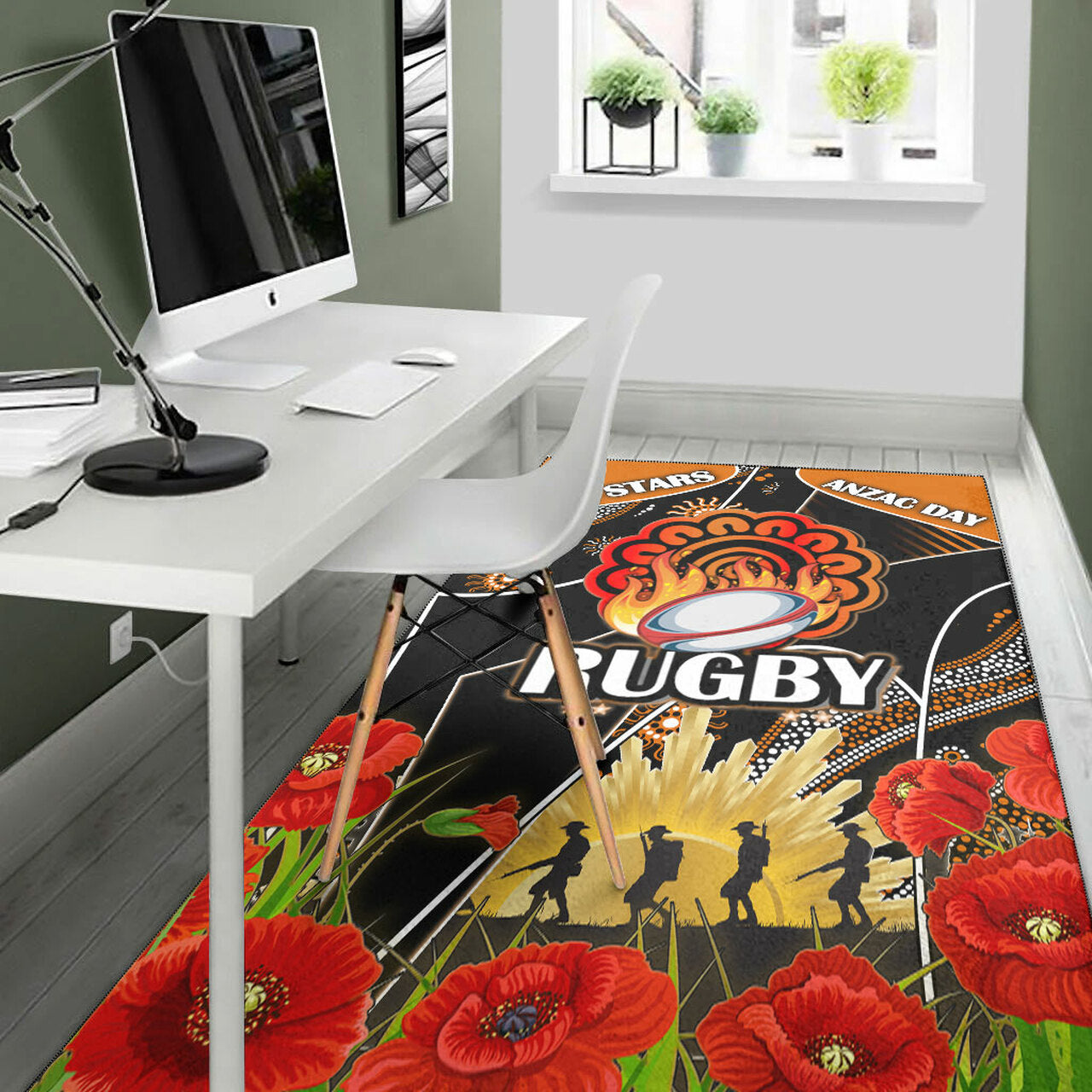 All Stars Rugby Area Rug ANZAC Rugby Ball In Fire Area Rug LT10 - Vibe Hoodie Shop