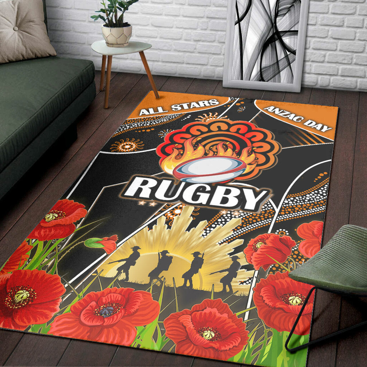 All Stars Rugby Area Rug ANZAC Rugby Ball In Fire Area Rug LT10 - Vibe Hoodie Shop