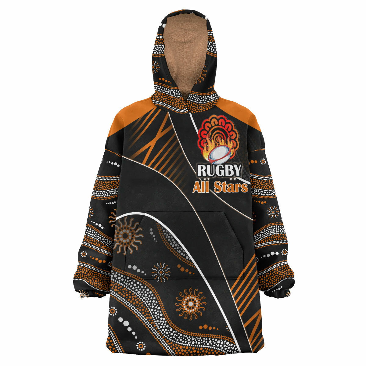 All Stars Rugby Snug Hoodie - Custom Anzac Rugby Ball In Fire Wearable Blanket Hoodie RLT14 - Vibe Hoodie Shop