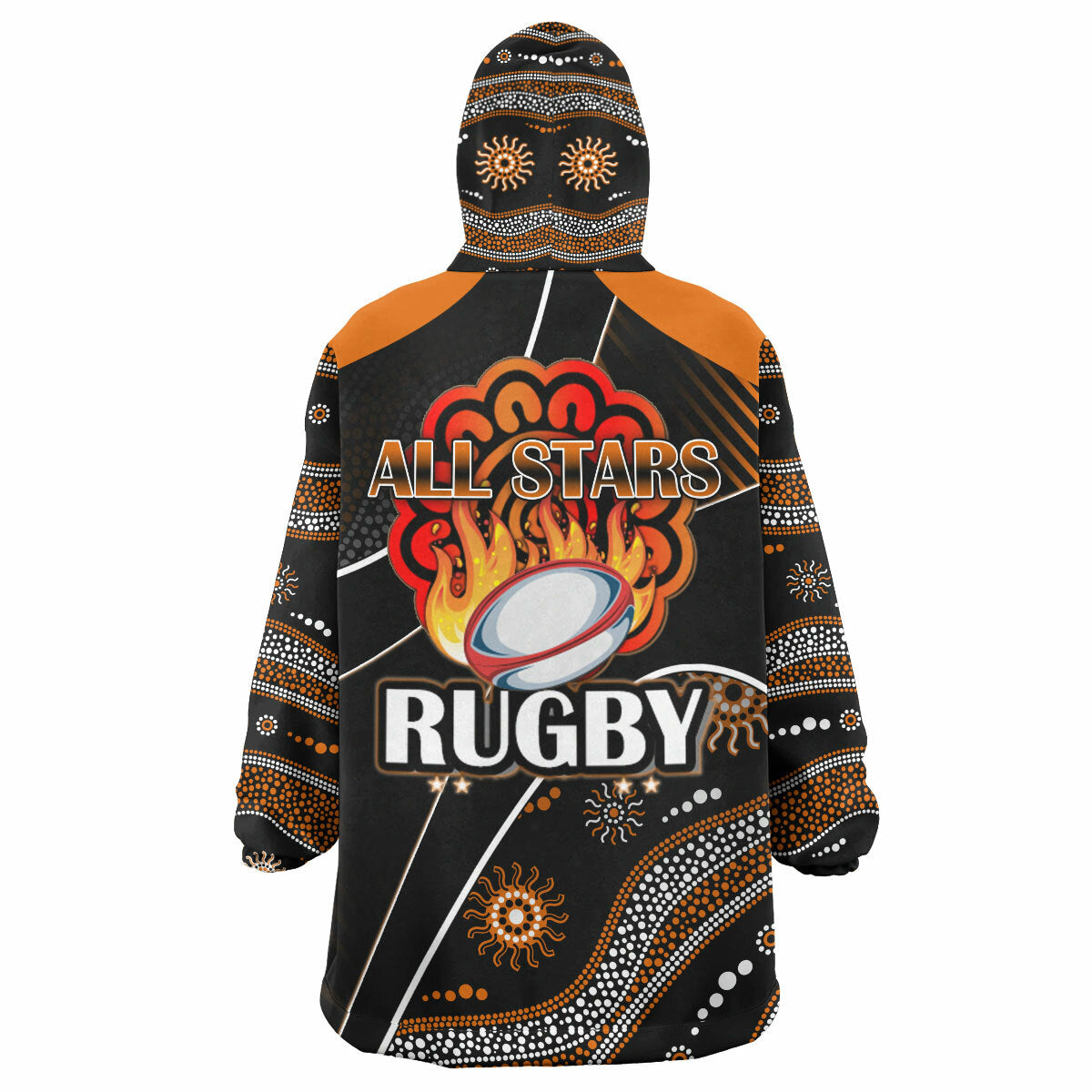 All Stars Rugby Snug Hoodie - Custom Anzac Rugby Ball In Fire Wearable Blanket Hoodie RLT14 - Vibe Hoodie Shop