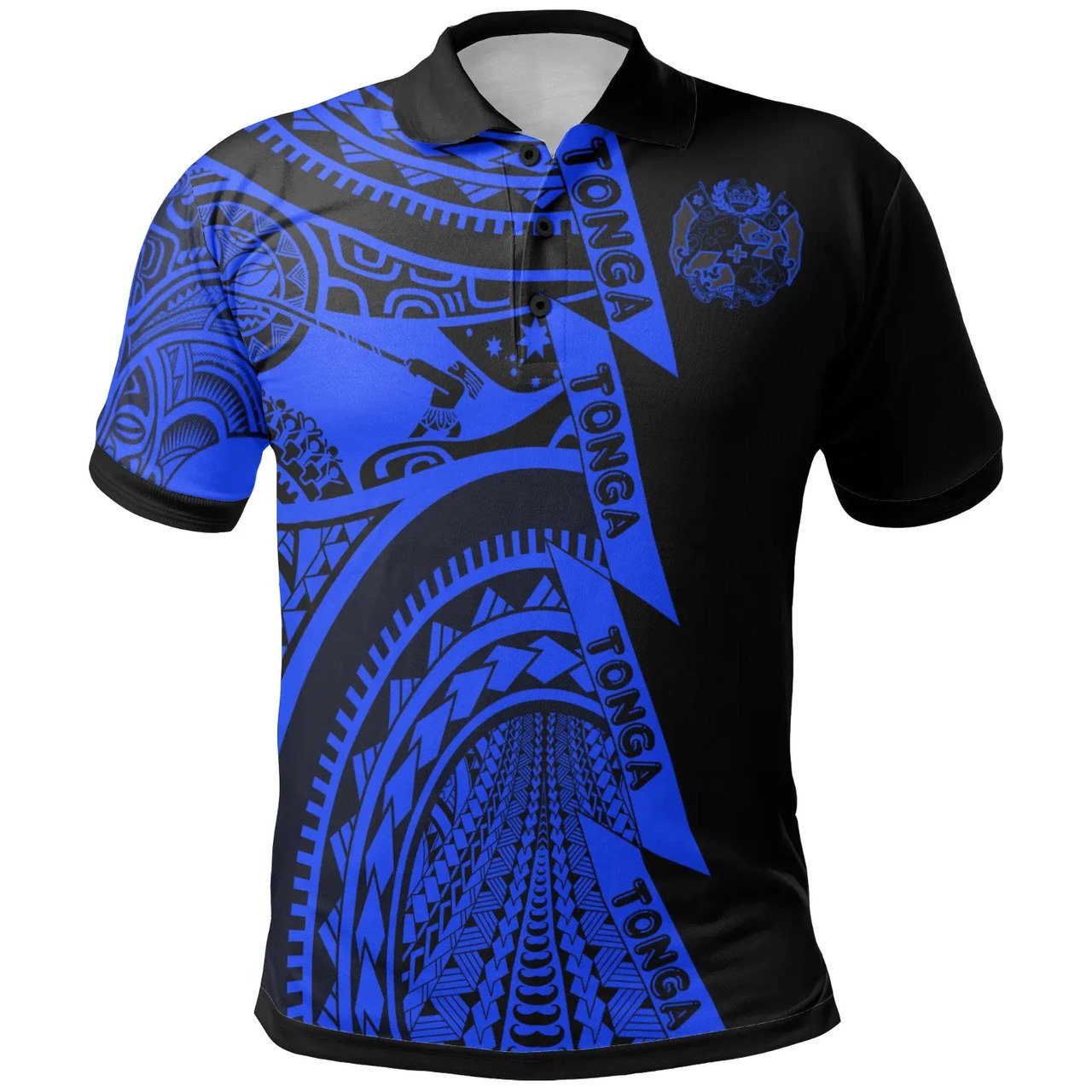 Vibe Hoodie Tonga Polo Shirt - Maui Moana Tattoo with Seal Tonga Blue - Vibe Hoodie Shop