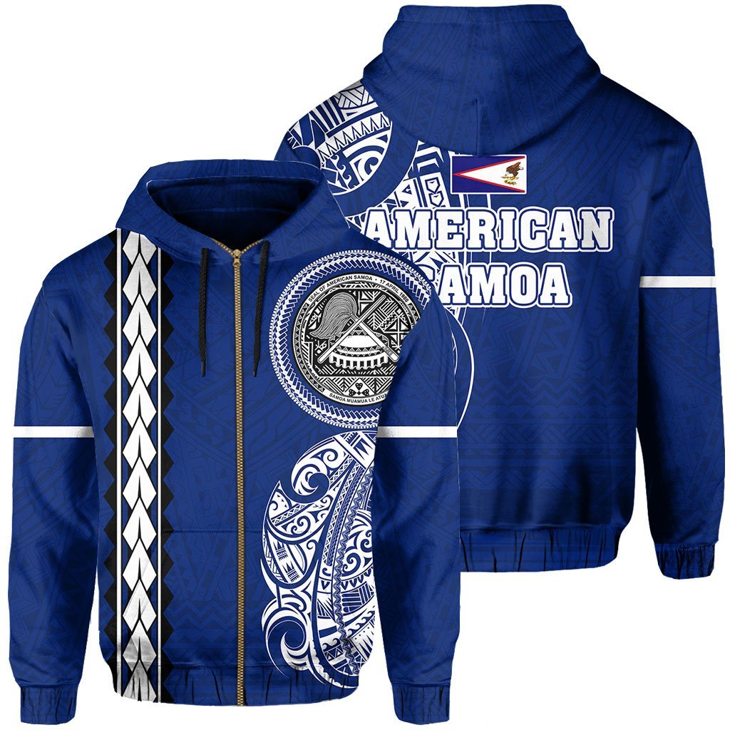 American Samoa Hoodie Zip - Polynesian Coat Of Arms - Vibe Hoodie Shop