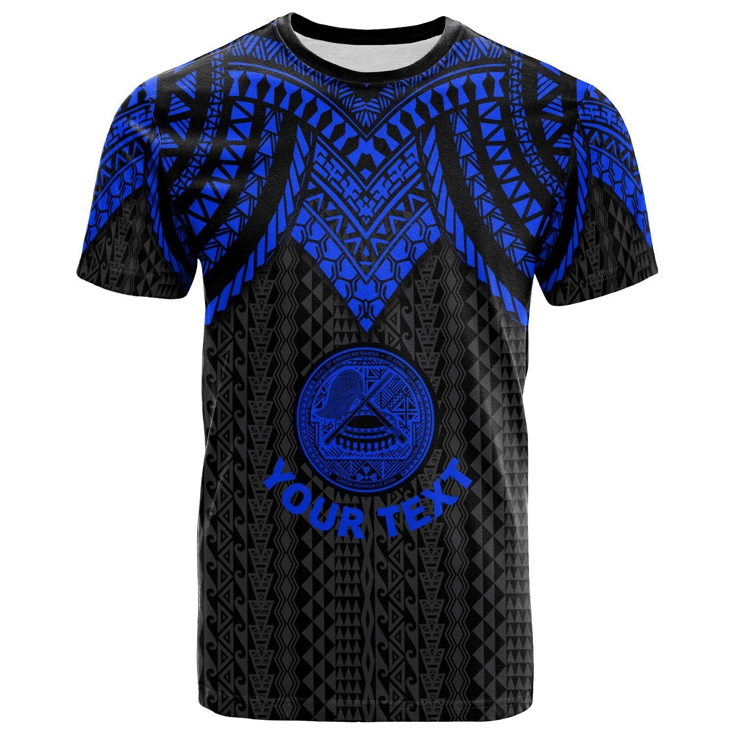 Vibe Hoodie American Samoa Custom Personalised T shirt - Polynesian Armor Style Blue - BN39 - Vibe Hoodie Shop