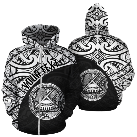 American Samoa Zip - Up Hoodie Coat Of Arms Polynesian Wave White (Custom) - Vibe Hoodie Shop