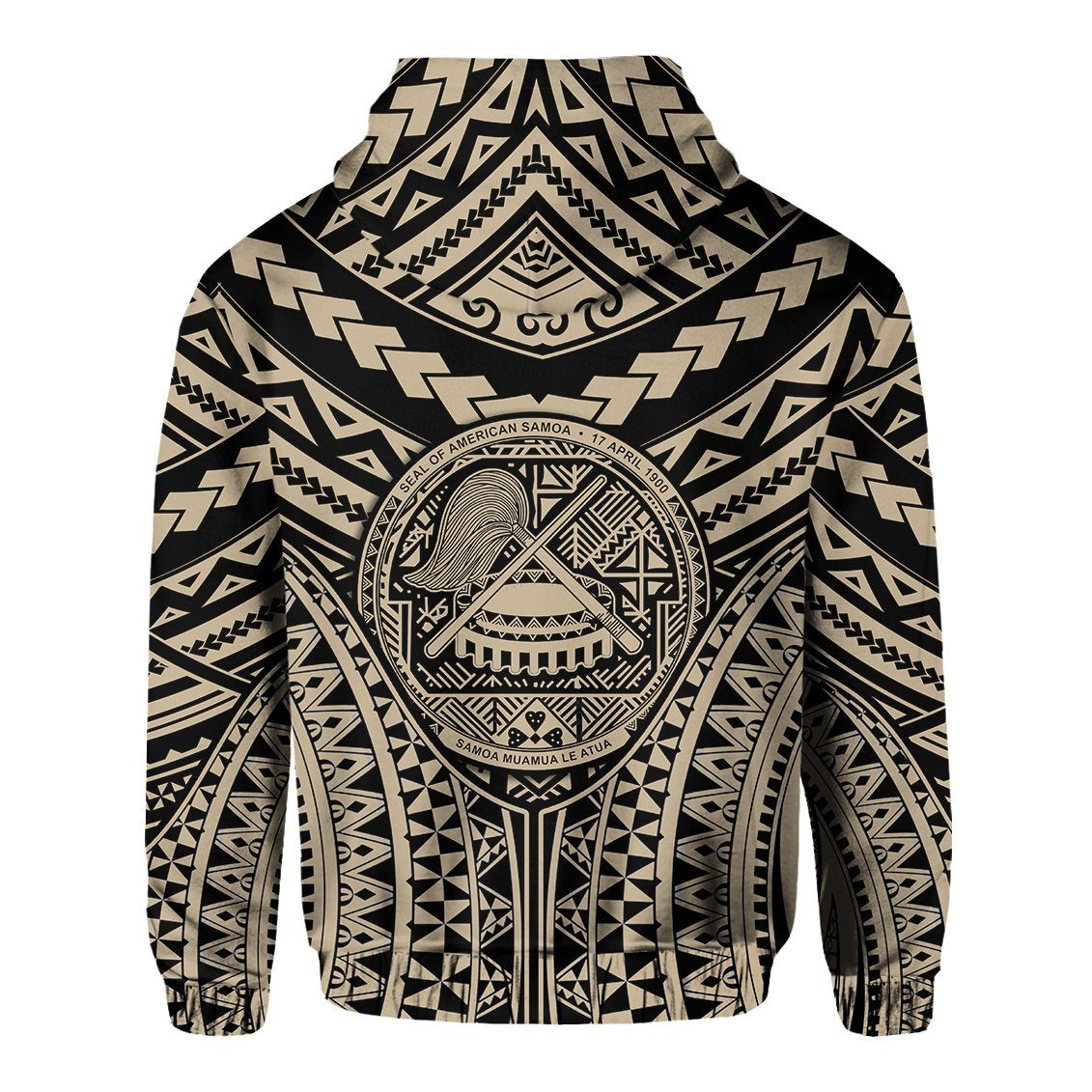 Polynesian Tattoo Hoodie, American Samoa Tribal Tattoo Pullover Hoodie - Tan - Vibe Hoodie Shop