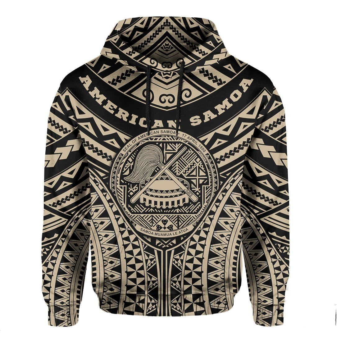 Polynesian Tattoo Hoodie, American Samoa Tribal Tattoo Pullover Hoodie - Tan - Vibe Hoodie Shop