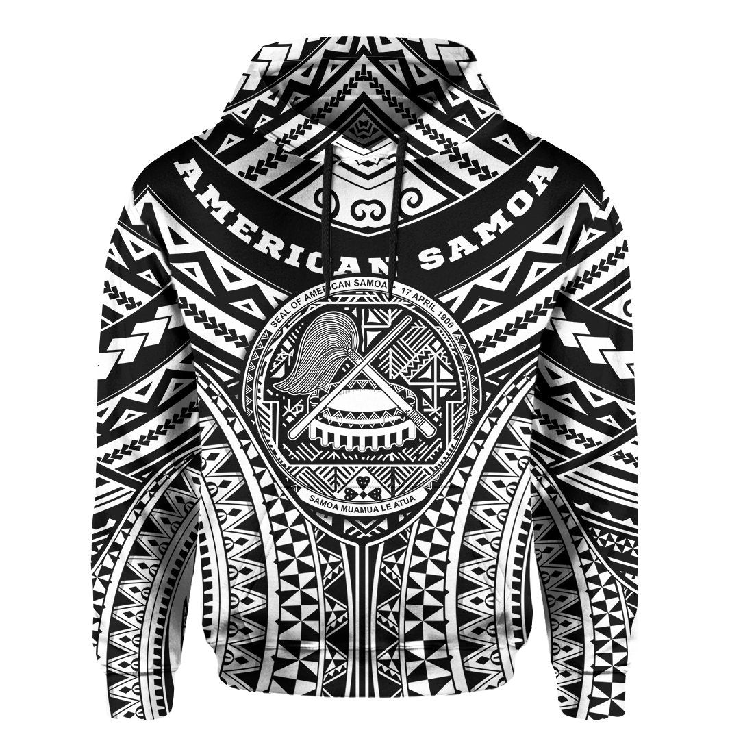 Polynesian Tattoo Hoodie, American Samoa Tribal Tattoo Pullover Hoodie - White - Vibe Hoodie Shop