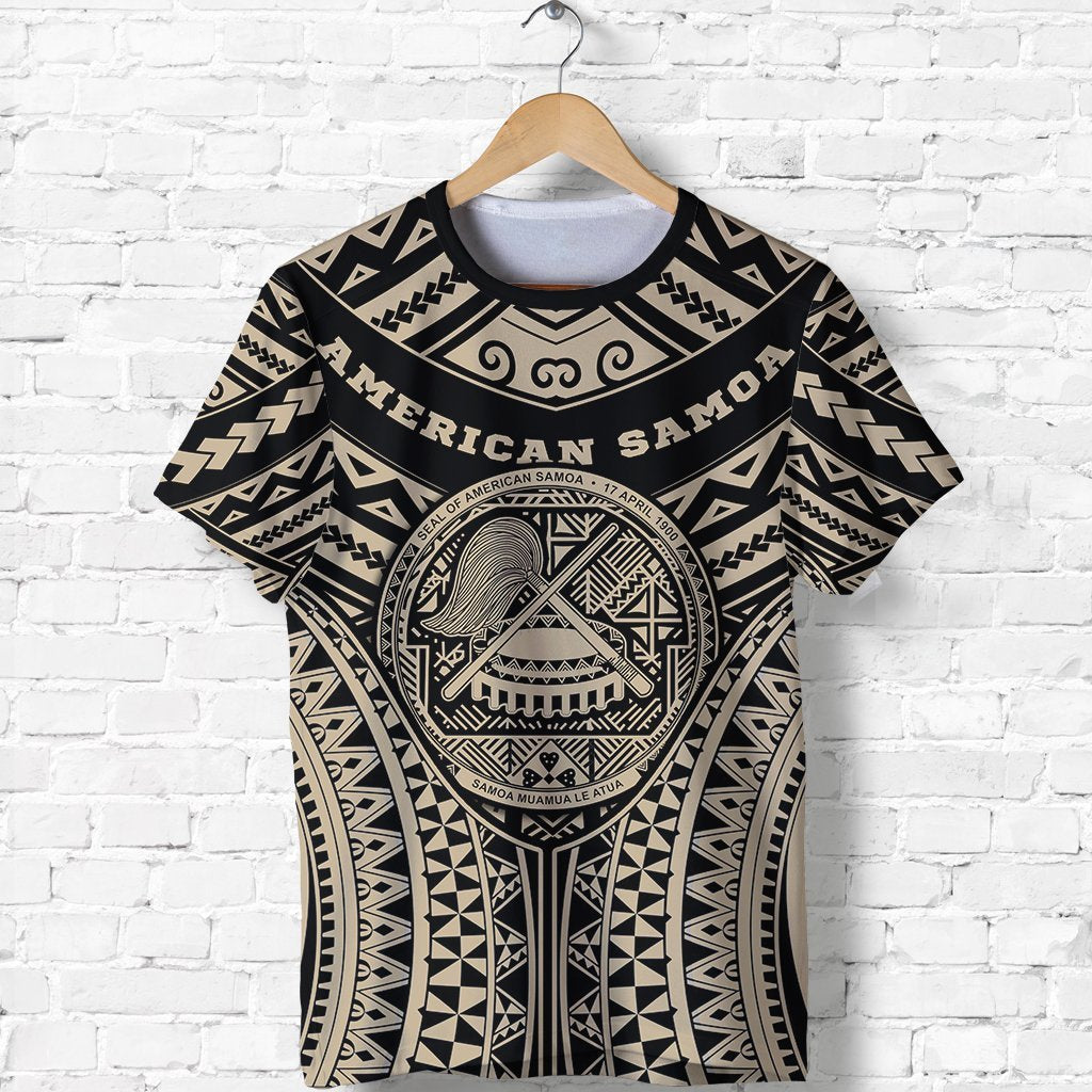 Polynesian Tattoo T shirt, American Samoa Tribal Tattoo Shirt - Tan - Vibe Hoodie Shop