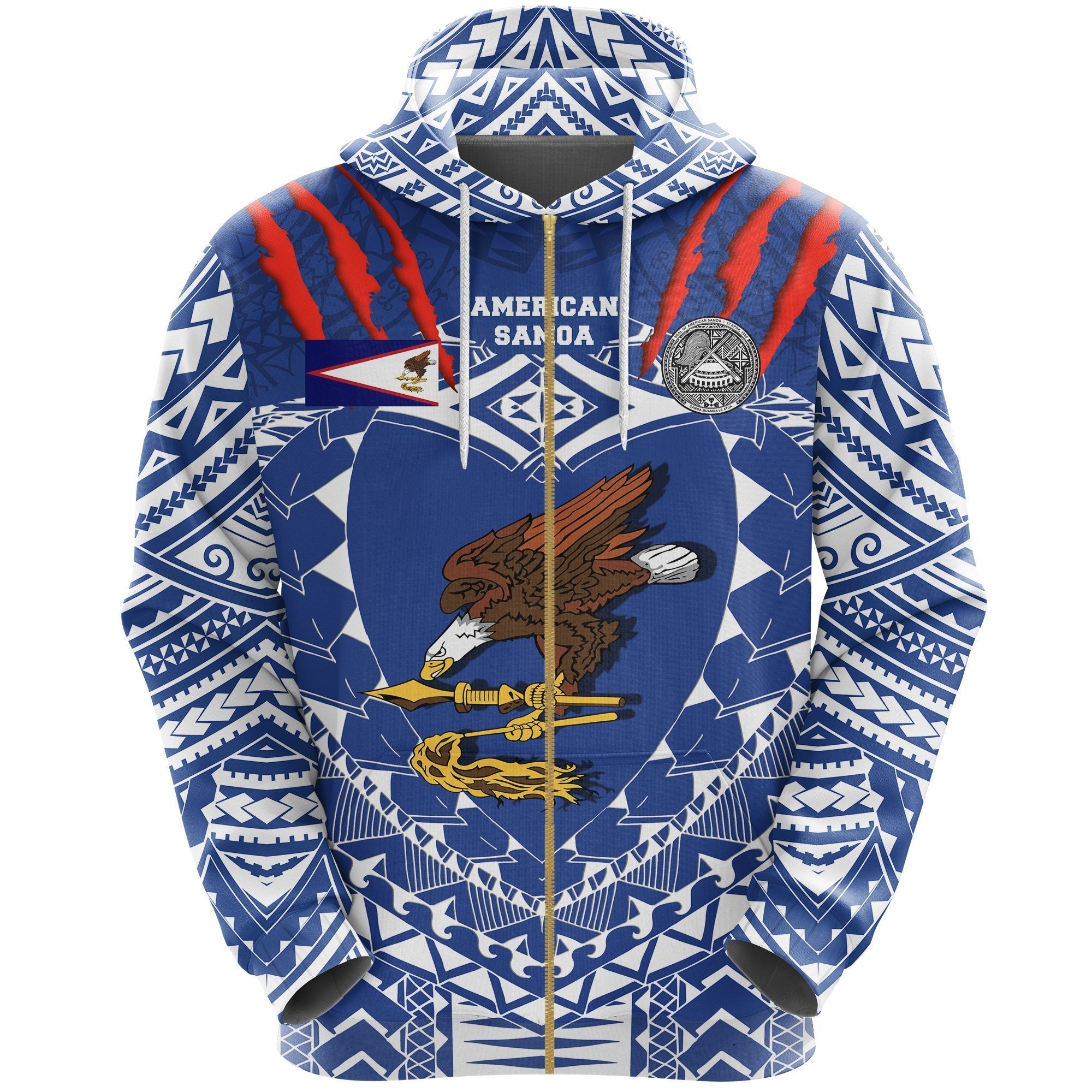 American Samoa Tattoo Rugby Zip Hoodie - Vibe Hoodie Shop