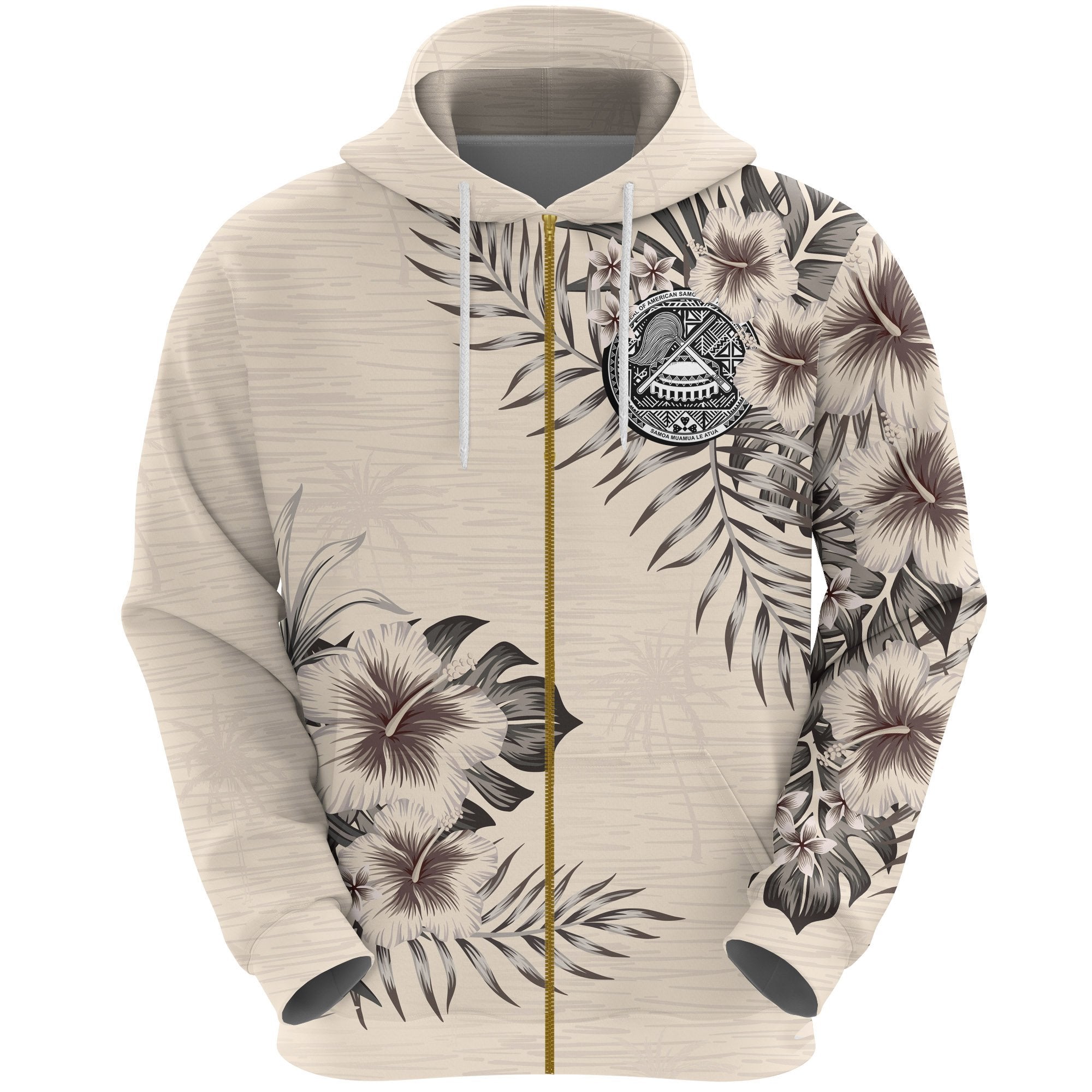 American Samoa Zip Hoodie The Beige Hibiscus - Vibe Hoodie Shop