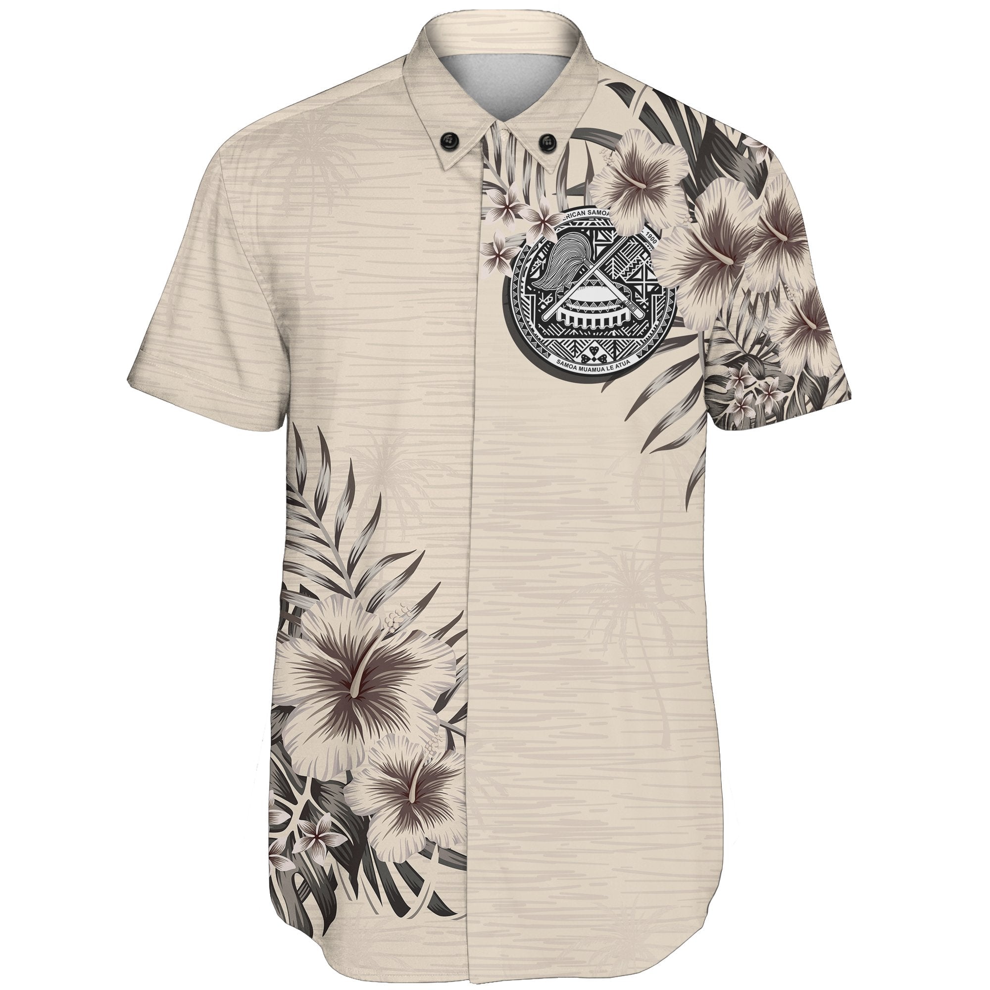 American Samoa Short Sleeve Shirt - The Beige Hibiscus - Vibe Hoodie Shop